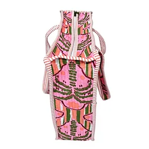 Pink Printed <b>Canvas</b> <b>Tote</b> Bag Bohemian Style Summer Shopping Bag with Palm Tree Pattern and Striped Design - Product Image 4