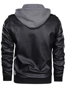 Men's Black Leather Bomber <b>Jacket</b> Anti-UV <b>Fleece</b> <b>Lined</b> Sherpa Lining Moto Biker Style Zipper Closure Slim Fit Autumn Wear - Product Image 1
