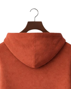 Sudadera con Capucha Personalizada para Hombre, Color Naranja Quemado, Tejido de Punto, Cierre de Tres Botones, Mezcla de Algodón Suave, Cálida para Invierno, Estilo Casual Urbano, OEM - Product Image 6