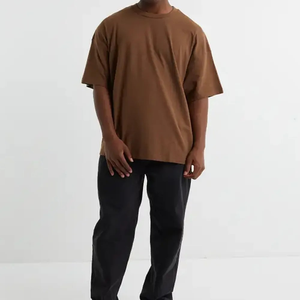 Men's 100% Cotton Woven T-Shirt Oversized Drop Shoulder Crew Neck Boxy Loose Fit Casual Crew Neck T-Shirt for Men at Price - Product Image 1