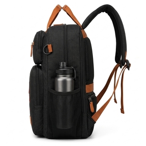 Sac à dos pour ordinateur portable de qualité supérieure, noir avec accents marron, multi-poches, sac de voyage, sac d'affaires, sac d'école pour hommes et femmes, design personnalisé - Product Image 2