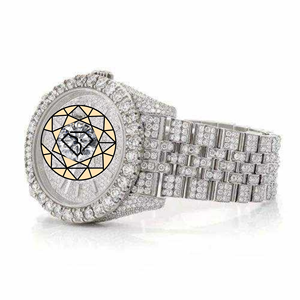 Luxury Diamond Dress <b>Watch</b> Custom Icedout Quartz Movement Stainless Steel <b>Case</b> Silver Stone Studded Classic Premium Fashion - Product Image 1