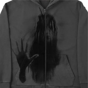 Sweat-shirt à capuche zippé pour homme, noir, imprimé fantôme à poils longs, style décontracté automne, 100% coton tricoté, coupe régulière, logo frontal - Product Image 5