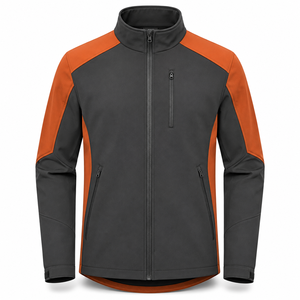 Chaqueta de Forro Polar para Hombre, Diseño Color Block, Cuello Alto, Cierre de Cremallera, Resistente al Viento, Estilo Casual para Otoño, Corte Regular, Naranja y Gris - Product Image 1