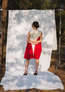 Vestido Maxi de Color Rojo y Blanco en Contraste, Sin Tirantes, Sin Mangas, Corte Holgado, Informal, de Verano, Tejido de Algodón y Fibra de Bambú, con Lazo Delantero, Sólido - Product Image 6