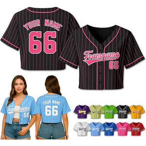 Black Women's Cropped Baseball Jersey Custom Team Name Number V Neck Crop Shirt for Softball Teams Players Fans and <b>Coaches</b> - Product Image 1