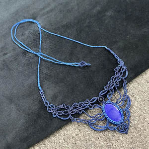 Natural Lapis Lazuli Macrame Necklace Handmade Boho Pendant Adjustable Blue <b>Braided</b> Jewelry - Product Image 4