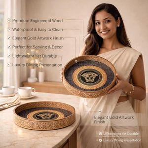 Rounded Wooden Serving <b>Tray</b> Decorative <b>Dinner</b> Plate Food Contact <b>Tray</b> for Dining Table Restaurant Catering - Product Image 4