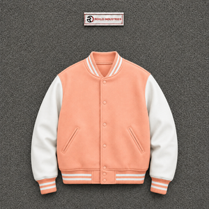WHOLESALE PEACH AND <b>WHITE</b> VARSITY <b>JACKET</b> FOR <b>MEN</b> DAILY WEAR PREMIUM STREETWEAR CASUAL WINTER OUTERWEAR <b>MENS</b> FASHION Regular Fit - Product Image 5
