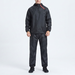 Combinaison de sauna noire à capuche pour homme, en polyester, ensemble complet avec cordon de serrage à la taille, pour toutes les saisons, vêtements de sport et de fitness - Product Image 4