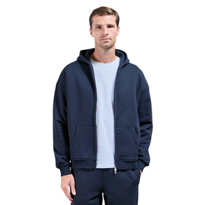 Men's Navy Blue Hooded Tracksuit Set Full Zip Sweatshirt Jogger Pants Polyester Anti-Shrink Lightweight Casual Autumn Wear Solid - Product Image 2