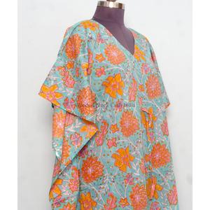 Bata de dormir con estampado floral hecha a mano para mujer, caftán de algodón cruzado, elegante túnica maxi, vestido caftán de playa - Product Image 5