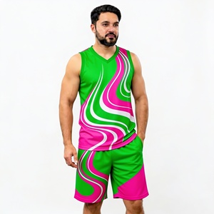 Men's Geometric Print Tank Top And <b>Shorts</b> Set V-Neck Quick Dry Knitted <b>Polyester</b> Sporty Summer Outfit - Product Image 1