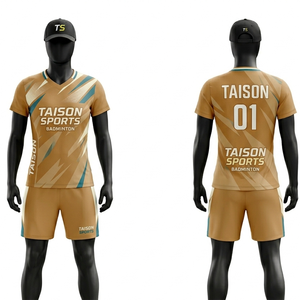 ชุดแบดมินตันหญิง 185 GSM ผ้าโพลีเอสเตอร์พรีเมียม Dri Fit สีส้มทอง ตัดต่อสีตัดกัน ชุดกีฬาปักโลโก้ - Product Image 3