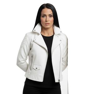 Pure Real Genuine Leather Jacket Motor Bike Style Racing Jacket Custom Made Hot Selling Premium Luxury High Quality White <b>Women</b> - Product Image 1
