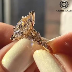 Charm_Jewells Women's Rose <b>Gold</b> Plated 18K Solid <b>Gold</b> Marquise Cut Moissanite Star <b>Cocktail</b> <b>Ring</b> Vintage Prong Setting - Product Image 2