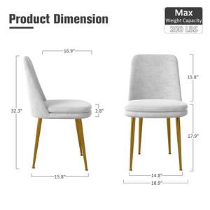 Chaises de salle à manger d'appoint PPL de style moderne du milieu du siècle, sans accoudoirs, avec coussins épais et pieds en métal robustes pour une utilisation en cuisine - Product Image 3