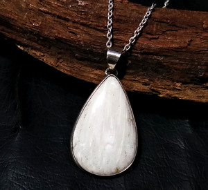 Natural White Scolecite Pendant Chain <b>Necklace</b> 925 Sterling <b>Silver</b> Handmade Charm Pendant Trendy Lovers Unisex Pendants - Product Image 2
