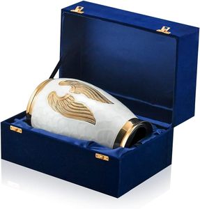 Trending Style White Cremation Urns Golden Angel Wings Polished Memorial Funeral Ashes Wholesale Funeral Decorative <b>Jars</b> Urns - Product Image 4