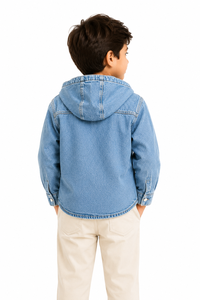 Chaqueta de Mezclilla con Capucha para Niños, Chaqueta Casual Azul con Botones, Abrigo con Capucha de Algodón Suave, Ropa Exterior Ligera para Niños - Product Image 3