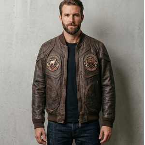 Ventes en gros de vestes bomber décontractées pour hommes, tendance automne-hiver, chaudes, surdimensionnées, avec patch, grandes tailles - Product Image 1