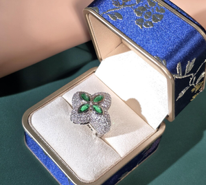 Bague Trèfle à Quatre Feuilles en Zircon Vert, Bande Fleurie Marquise, Bijou en Cuivre pour Mariage et Cadeau de Fête - Product Image 6