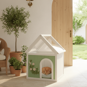 Cuccia per Animali Domestici in Legno di Cedro FSC con Tetto Trasparente e Intagli Floreali, Rifugio Interno per Gatti e Cani di Piccola Taglia, Dimensioni 63,5 x 47,5 x 77,6 cm - Product Image 3
