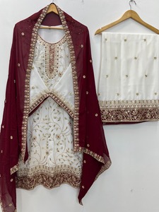 Designer Embroidery Sequence Work Faux Georgette <b>Top</b> With Plazzo Bottom And Dupatta Fully Stitched Ready To Wear Set - Product Image 6