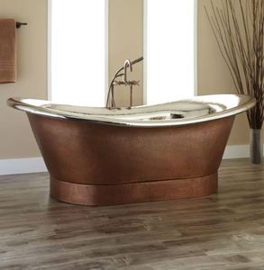 Bañera Independiente de Cobre, Bañera Ovalada Clásica con Pedestal de Metal para el Hogar, Hotel, Baño, Artesanía India - Product Image 6