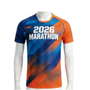 T-shirts de marathon imprimés en polyester pour hommes 2026 – Séchage rapide, impression numérique dégradée, maillot à manches courtes, col rond, coupe régulière - Product Image 4