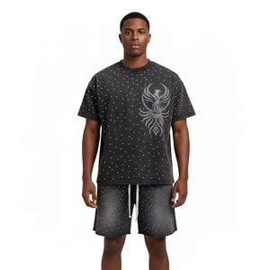 Custom Print Logo Summer 2 Piece Shirt and Shorts Set Tracksuit Acid Wash Two Piece Graphic Plus Size Set for Men - Product Image 2