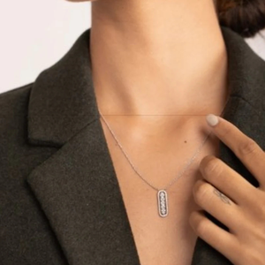 14K White Gold VVS Diamond Bar Necklace IGI Certified - Product Image 3