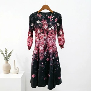 Solid Woven A-Line <b>Dress</b> O-Neck Puff Sleeve Mid-Calf Casual Career <b>Dress</b> <b>Linen</b> Natural Waistline Button - Product Image 4