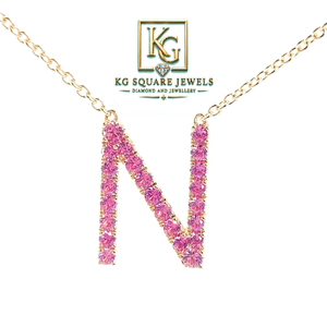 Collar con Colgante de Letra N de Moissanita Rosa, Chapado en Oro de 14K y Plata de Ley 925, de KG Square Jewels, para Unisex - Product Image 1