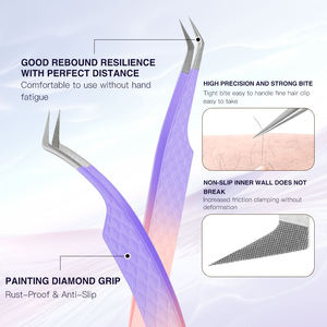 Pince à épiler de précision RMI Silver Tip Purple / Light Pink en acier inoxydable avec revêtement en poudre, pointe lisse, 5 pointes différentes, 10 mm - Product Image 4
