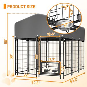 Enclos pour chien robuste avec toit extérieur XXL 4.23FT X5.82FT X4.83FT, en treillis soudé, résistant aux UV et imperméable, pour grands chiens - Product Image 2