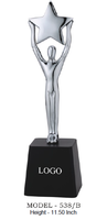 Trophée en métal Star Trophy, gravure plaquée, modèle 538, récompense pour les jeux sportifs, trophée en métal avec base en bois noir