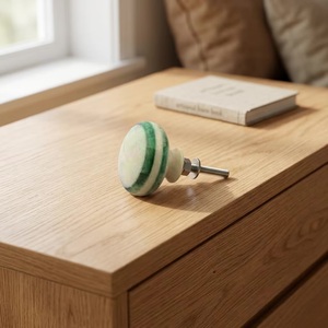 Ceramic Round Cabinet <b>Knob</b> Green Stripe Design Scandinavian Style Easy Installation for Kitchen Furniture Handle - Product Image 3