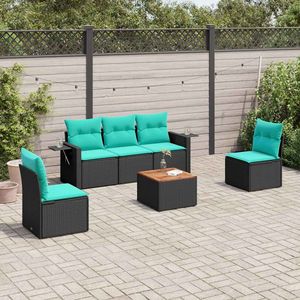 Juego de sofás de jardín de ratán sintético negro de 6 piezas con cojines - Product Image 1