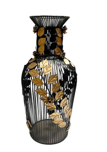 Vase décoratif en fil métallique artisanal, fer noir, design feuille d'or, décoration moderne pour salon, accent de décoration pour la maison - Product Image 4