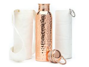 Pure Copper Hand Hammered Classic Design Water <b>Bottle</b> 1000ML Screw-On Cap Strap Reusable for Travel Outdoor Use Gift <b>Box</b> - Product Image 1