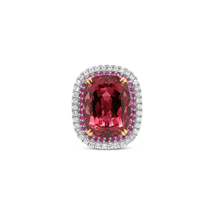 Anillo de Compromiso y Boda Solitario de Oro Sólido de 18k con Diamante Natural Real, Turmalina Rosa, Zafiro y Rubí, Semi-Montura - Product Image 1