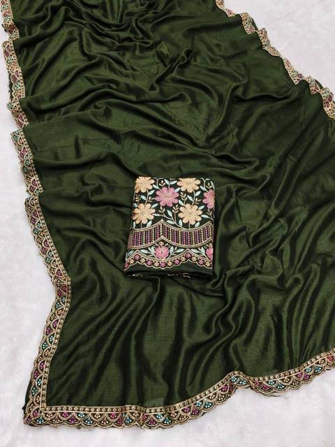 Designer Soft Silk Saree With Embroidery Lace Border Heavy Floral Work Blouse Indian Traditional Wedding Party Wear Saree