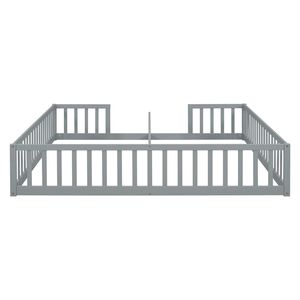 Cama Doble para Dormitorio, Color Gris, Sin Puerta, con Barandas de Seguridad - Product Image 1