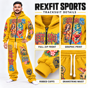 <b>Yellow</b> Colorful Graphic Tracksuit Unisex Full Zip <b>Hoodie</b> Wide Leg Pants Set Custom Label Relaxed Fit Casual Streetwear Wholesale - Product Image 1