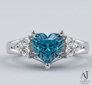 Anillo de Moissanita Corazón Azul, Anillo de Compromiso y Boda, Chapado en Oro Blanco, Joyería - Product Image 4