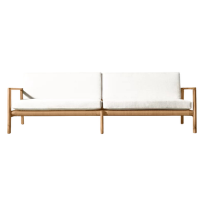 Scandinavian Modern Outdoor <b>Sofa</b> Solid Teak Frame Two Seater Rattan Woven Backrest Eco-Friendly Living Room Patio Lounge - Product Image 1
