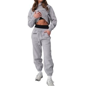 Ensemble sweat à capuche et jogging 2 pièces en molleton doux, respirant, écologique, séchage rapide, épaules tombantes, fermeture éclair, déchiré, uni, bas prix – Meilleure vente - Product Image 4