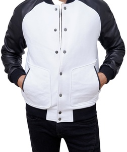 High Quality Wholesale Custom Varsity <b>Jacket</b> for <b>Men</b> Wool Chenille Embroidery Baseball <b>Jacket</b> Letterman <b>White</b> And Black Colour - Product Image 1