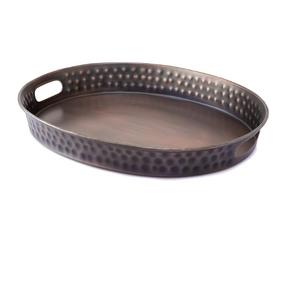 Bandeja redonda de latón puro con diseño floral grabado para servir comida, bandeja decorativa para el hogar, para decoración de restaurantes y hoteles. - Product Image 3